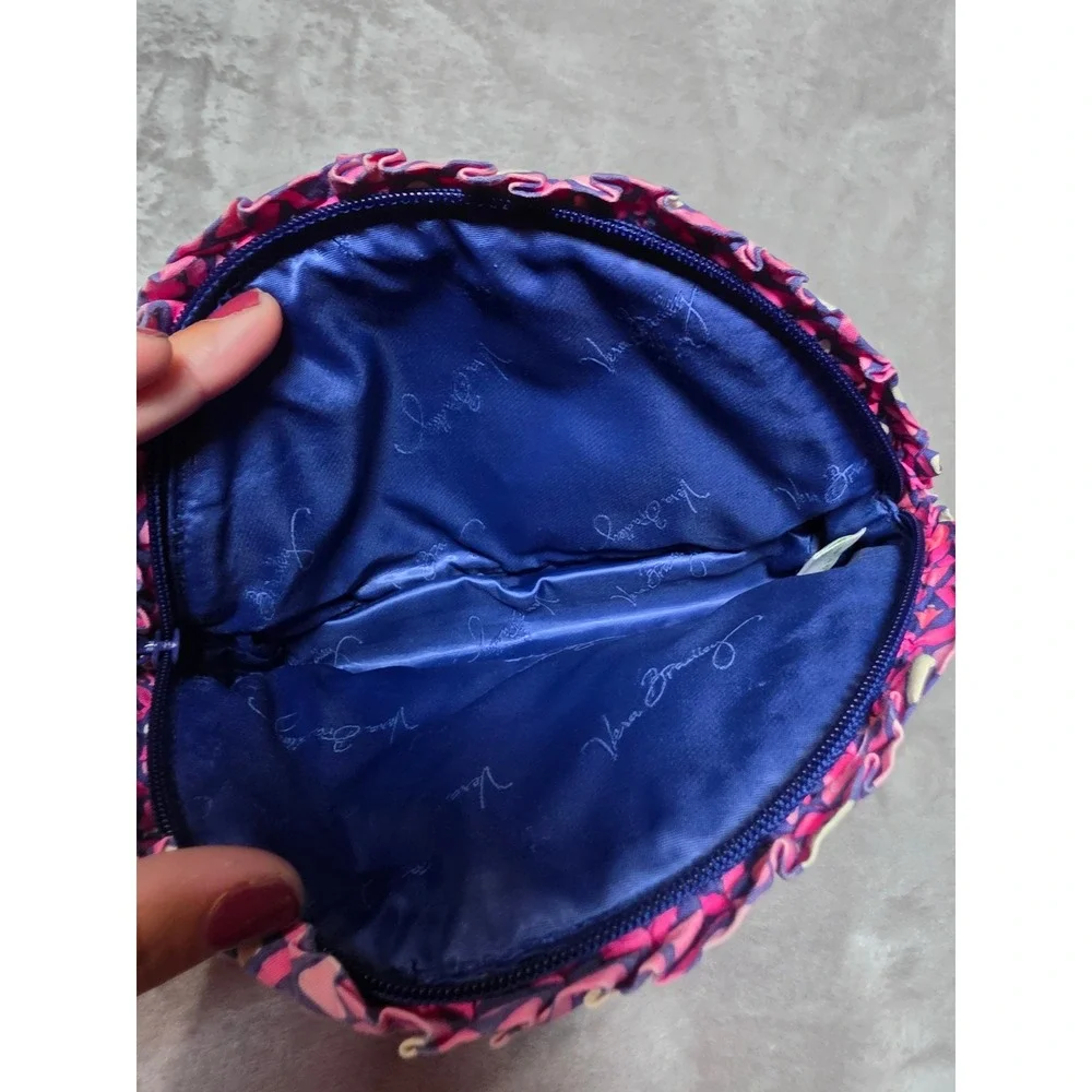 Vera Bradley Pink Navy Geometric Quilted Cotton Dome Cosmetic Makeup Bag Pouch